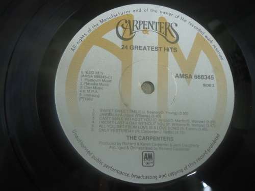 CARPENTERS - 24 GREATEST HITS-  1982 A+M  DOUBLE STEREO GATEFOLD LP SET