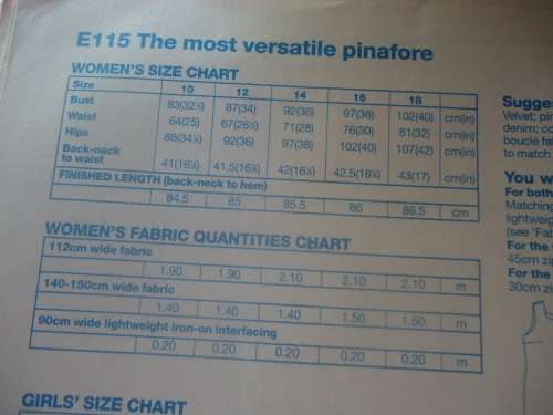ESSENTIAL  PATTERNS E115 MAY 1997 "THE MOST VERSATILE PINAFORE" supplied in a plastic sleeve