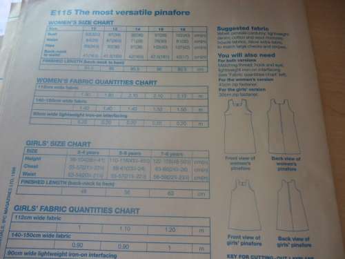 ESSENTIAL  PATTERNS E115 MAY 1997 "THE MOST VERSATILE PINAFORE" supplied in a plastic sleeve