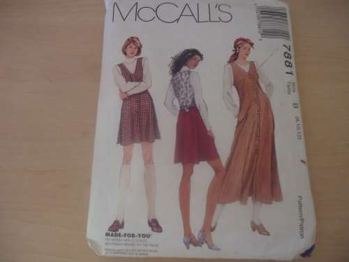McCALL'S  PATTERNS  7881 SHORT & LONG PINAFORE SIZE B = 8 + 10 + 12 COMPLETE