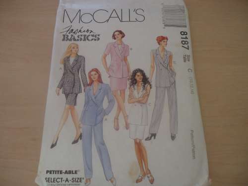 McCALL'S  PATTERNS  8187 PANTS & SKTRT SIZE C = 10 + 12 + 14 - NO JACKET SUPPLIED