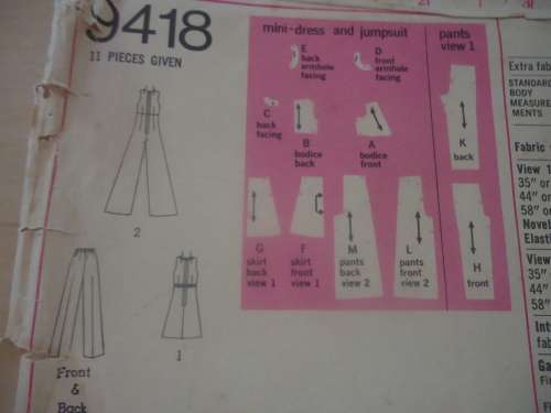 RETRO SIMPLICITY PATTERNS 9418 JUMPSUIT/MINI DRESS/PANTS SIZE 16 COMPLETE