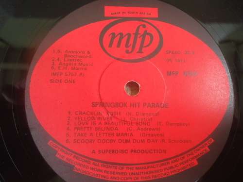 SPRINGBOK HIT PARADE VOLUME 1 - 1972 MFP STEREO LP - rare - GREAT CONDITION