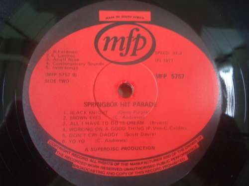 SPRINGBOK HIT PARADE VOLUME 1 - 1972 MFP STEREO LP - rare - GREAT CONDITION
