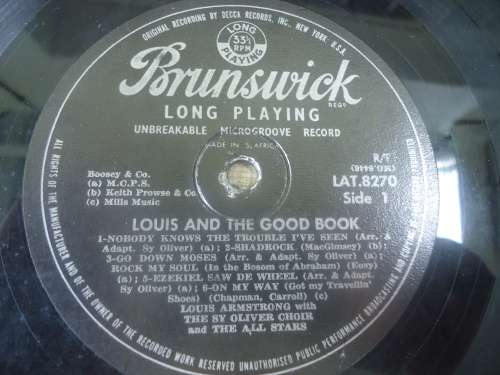 LOUIS ARMSTRONG  "LOUIS AND THE GOOD BOOK" BRUNSWICK LONG PLAY LP