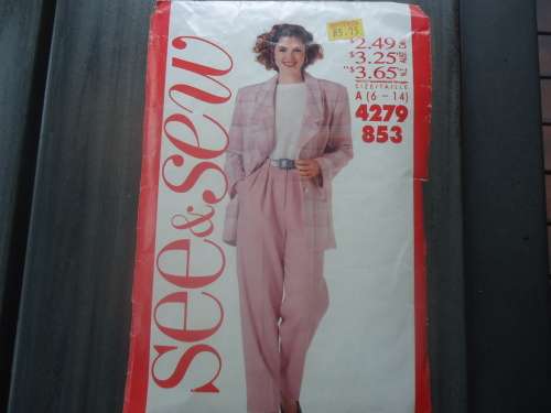 BUTTERICK "SEE & SEW" PATTERN 4279  PANTS & JACKET SUIT SIZES A = 6 + 8 + 10 +12 + 14- COMPLETE
