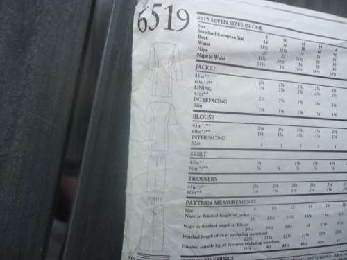 NEW LOOK PATTERNS 6519 JACKET/BLOUSE/SKIRT/PANTS SIZES 8 - 20 -   COMPLETE