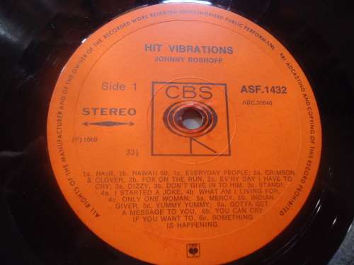 HIT VIBRATIONS - JOHNNY BOSHOFF & HIS ORCHESTRA- 1969 CBS STEREO LP