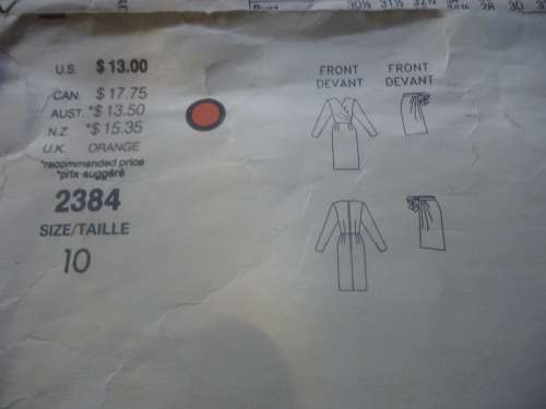 VOGUE PATTERNS PARIS ORIGINAL - CHRISTIAN DIOR 2384  SIZE 10  - COMPLETE