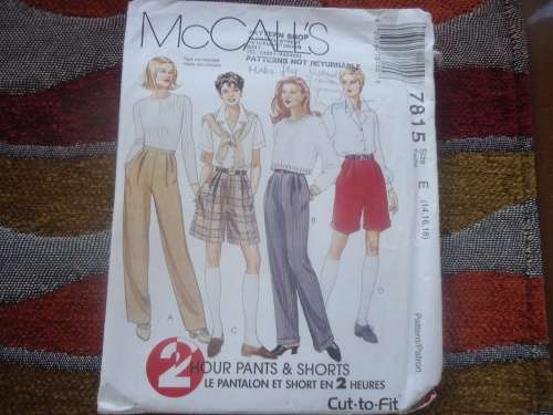 McCALL'S PATTERNS 7815  TAILORED PANTS & SHORTS  SIZE E =14 + 16 + 18 COMPLETE