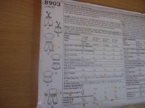 SIMPLICITY PATTERNS 8903 BABIES ROMPERS. PANTS & TOPS  SIZE NB, 6M, 12M, 18M COMPLETE &  UNCUT