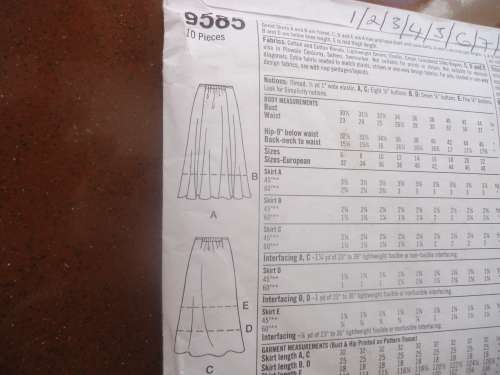 SIMPLICITY PATTERNS 9585 SKIRTS SIZE H = 6 + 8 + 10 - NO SEWING NSTRUCTIONS