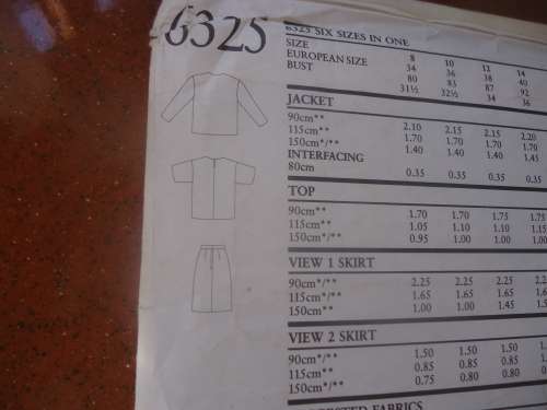 NEW LOOK PATTERNS 6325 JACKET/TOP/SKIRT  SIZES 8 - 18 - COMPLETE