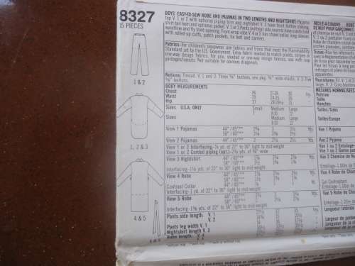 SIMPLICITY PATTERNS 8327 BOYS GOWNS & PJS  SIZE MEDIUM COMPLETE & UNCUT