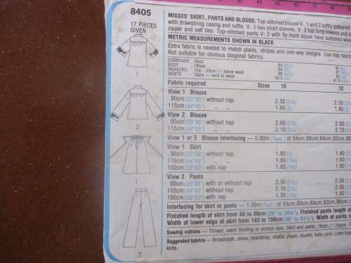 RETRO SIMPLICITY PATTERNS 8405 LADIES TOP/SKIRT/PANTS SIZE 14 BUST 92 cm COMPLETE