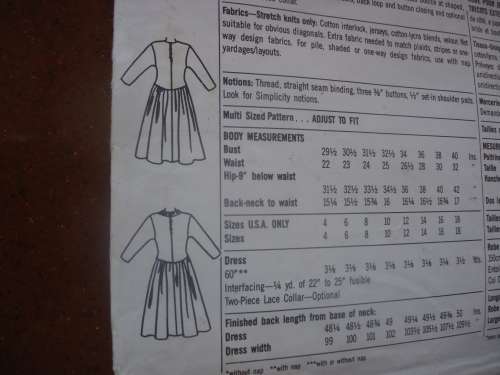 SIMPLICITY PATTERNS 9850 GATHERED HIPSTER DRESS WITH SLEEVES  SIZE OO = 12 - 18 COMPLETE