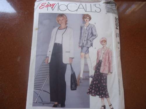 McCALL'S PATTERNS  8094 JACKET/TOP/PULL ON PANTS & SHORTS SIZE B 8 + 10 + 12 COMPLETE & UNCUT