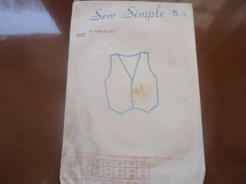 SEW SIMPLE PATTERNS 54 WAISTCOAT SIZE 36" 92 cm  COMPLETE