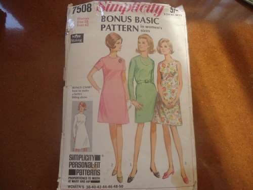 RETRO SIMPLICITY PATTERNS 7508 DRESS  SIZE 38 BUST 42" COMPLETE