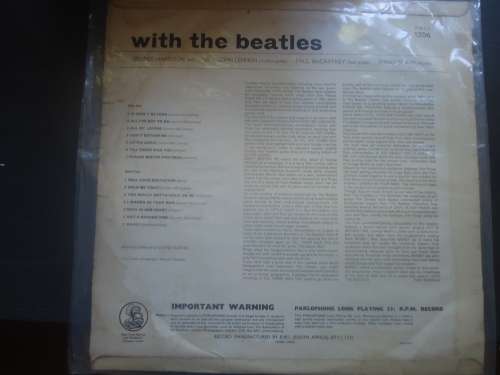 BEATLES "WITH THE BEATLES" 1963 PARLOPHONE MONO LP + PLASTIC COVER