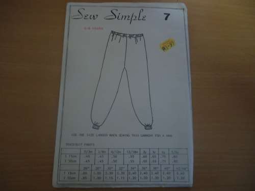 SEW SIMPLE PATTERNS # 7  TRACKSUIT PANTS  SIZE 5 - 6 YEARS