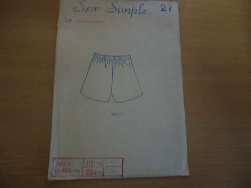 SEW SIMPLE PATTERNS # 27 SHORTS SIZE 36" OR 92 CM