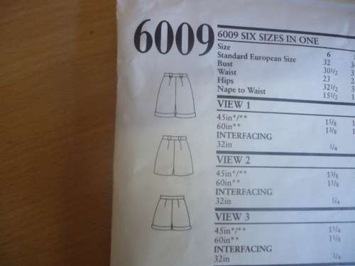 NEW LOOK PATTERNS 6009 -SHORTS  SIX SIZES IN ONE -6 - 16 -COMPLETE