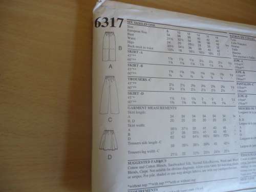 NEW LOOK PATTERNS 6317 SKIRT & PANTS SIX SIZES IN ONE 8 - 18  -COMPLETE