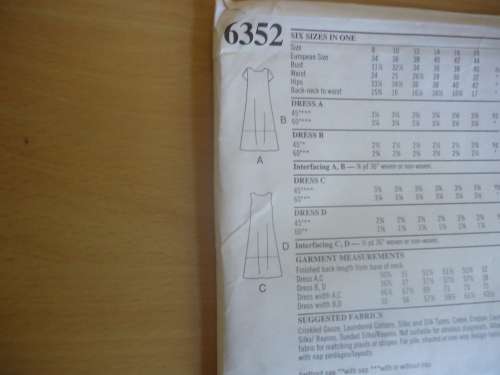 NEW LOOK PATTERNS 6352 CASUAL DRESS SIX SIZES IN ONE 8 - 18  -COMPLETE & UNCUT