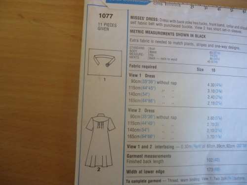 STYLE PATTERNS 1077 - DRESS  SIZE 12 BUST 87 CM - COMPLETE