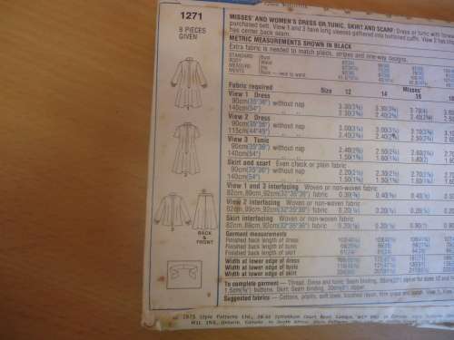 STYLE PATTERNS 1271 - DRESS  SIZE 20 BUST 107 CM  - COMPLETE