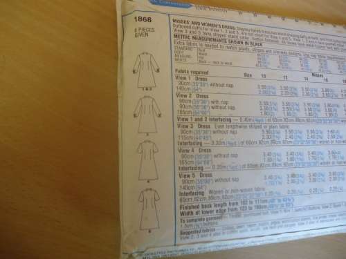 STYLE PATTERNS 1868 DRESS WITH POCKETS SIZE 18 + 20 - COMPLETE
