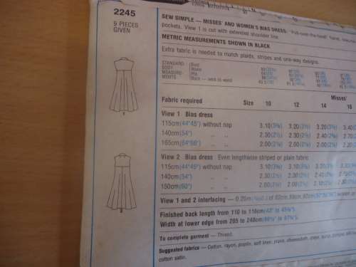 STYLE PATTERNS 2245 - Dress  SIZE 10 BUST 83 CM & 12 BUST 87 cm- COMPLETE & UNCUT