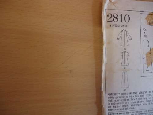 STYLE PATTERNS 2810 RETRO MATERNITY DRESS SIZE 12 BUST 34" COMPLETE - SUPPLIED IN PLASTIC