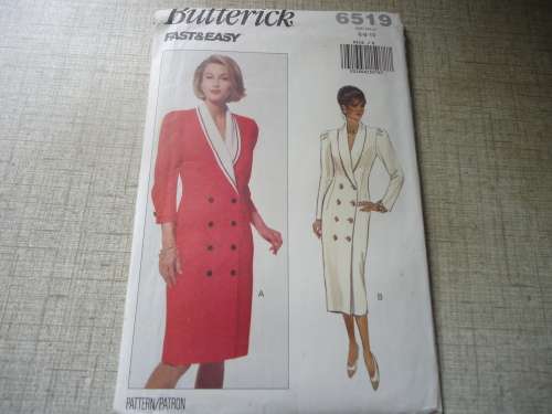 BUTTERICK  PATTERN 6519 DRESS WITH FRONT BUTTONS SIZE 6 + 8 + 10  COMPLETE