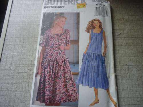 BUTTERICK  PATTERN 4906 HIPSTER DRESS SIZE 18 + 20 + 22 - COMPLETE & UNCUT