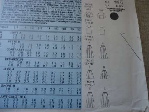 BUTTERICK  PATTERN 4736 JACKET/TANK TOP/SKIRT/SHORTS & CULOTTES  SIZE 6 + 8 + 10 COMPLETE