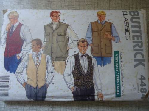 BUTTERICK  PATTERN 4484 MEN'S WAISTCOATS & VESTS  SIZE L (42- 44)  + XL 46 - 48) COMPLETE