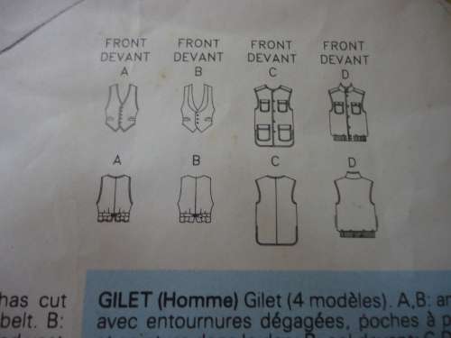 BUTTERICK  PATTERN 4484 MEN'S WAISTCOATS & VESTS  SIZE L (42- 44)  + XL 46 - 48) COMPLETE