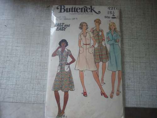 BUTTERICK  PATTERN 4216 DRESS WITH POCKETS SIZE 18 1/2  BUST 41" OR 104 CM   COMPLETE
