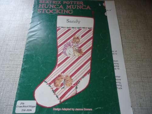 "BEATRIX POTTER - HUNCA MUNCA STOCKING" CROSS STITCH PATTERN - BY JEANNE BOWERS