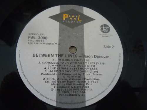 JASON DONOVAN "BETWEEN THE LINES" 1990 PWL STEREO LP
