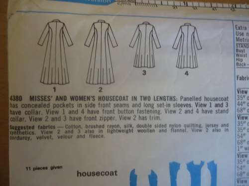 STYLE PATTERNS 4380  HOUSECOAT/ DRESS   SIZE 12 - 14 MEDIUM COMPLETE