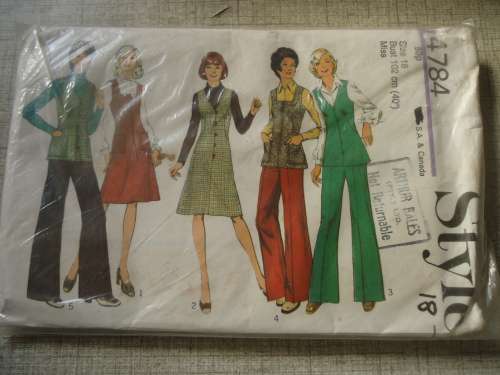 STYLE PATTERNS 4784 PINAFORE DRESS OR TUNIC & PANTS SIZE 18 BUST 102 CM/40" COMPLETE