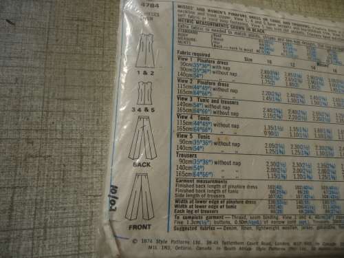 STYLE PATTERNS 4784 PINAFORE DRESS OR TUNIC & PANTS SIZE 18 BUST 102 CM/40" COMPLETE
