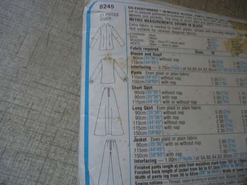 SIMPLICITY PATTERNS 8245 BLOUSE, PANTS, SKIRT  UNLINED JACKET SIZE 18 + 20 - COMPLETE