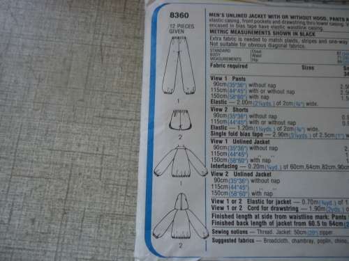 SIMPLICITY PATTERNS 8360 MEN'STRACKSUIT +HOODIE & SHORTS - SIZE SMALL - 34 - 36" COMPLETE