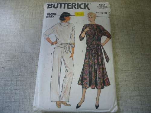 BUTTERICK PATTERN 6947 PULLOVER TOP & PANTS SIZE 14 + 16 +18  SEE DESCRIPTION