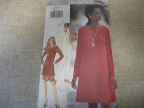 BUTTERICK  PATTERN 3624 DRESS, SKIRT & PANTS   SIZE 12 + 14 + 16-COMPLETE