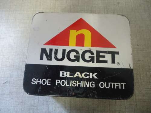 NUGGET BLACK SHOE POLISH TIN WITH hinged  LID  -7 CM HEIGHT 15 CM LENGTH 12 CM WIDTH